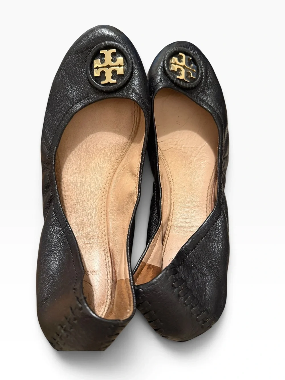 Tory Burch Allie Ballet Flats Black Leather Gold Hardwear size 8